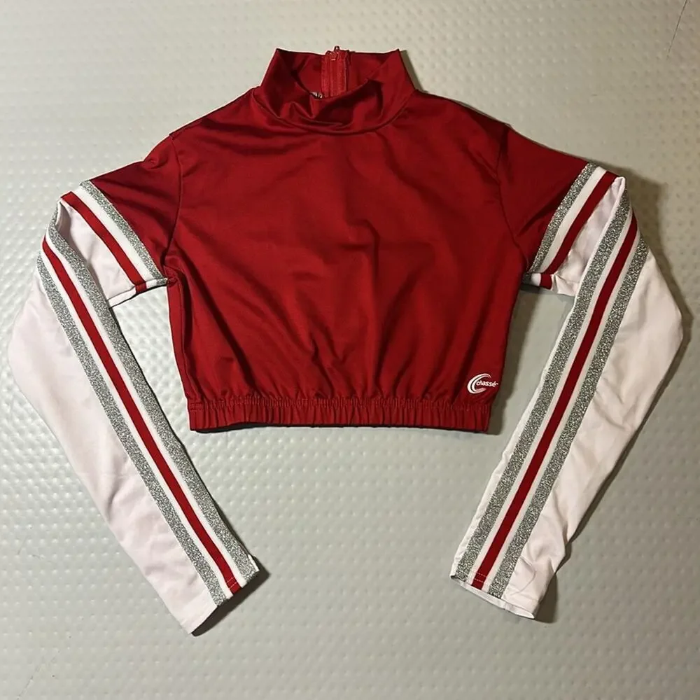 Chasse Cheer Adult Medium red long sleeve crop top dance NWOT